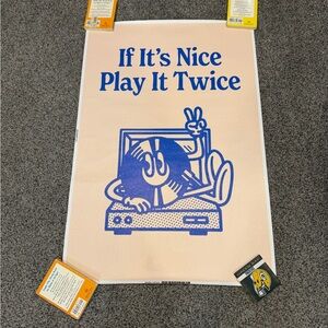 Blue and Cream Record Playing Poster